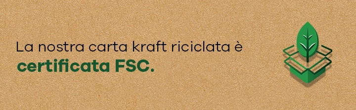 La carta kraft riciclata del nostro imballaggio per la spedizione, appositamente progettato, è certificata FSC.