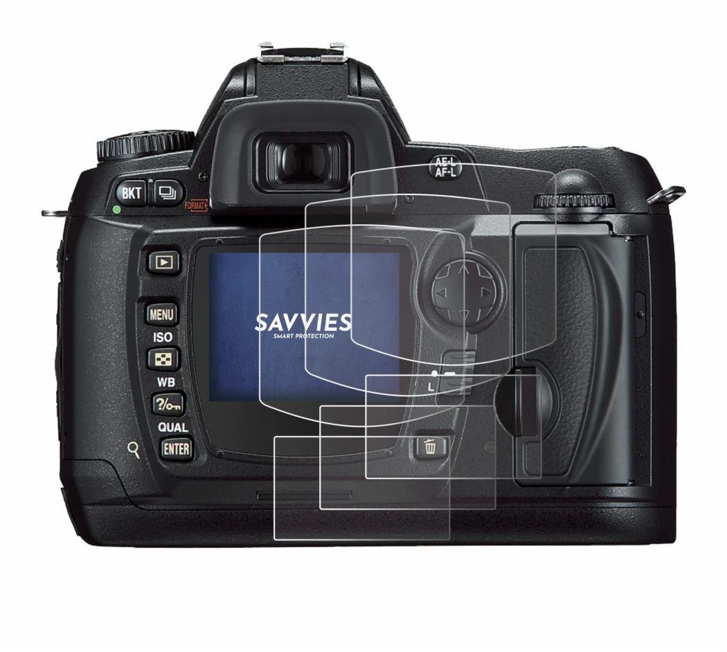 Immagine del dispositivo Nikon D70 con un'ampia varietà di protezioni per lo schermo.