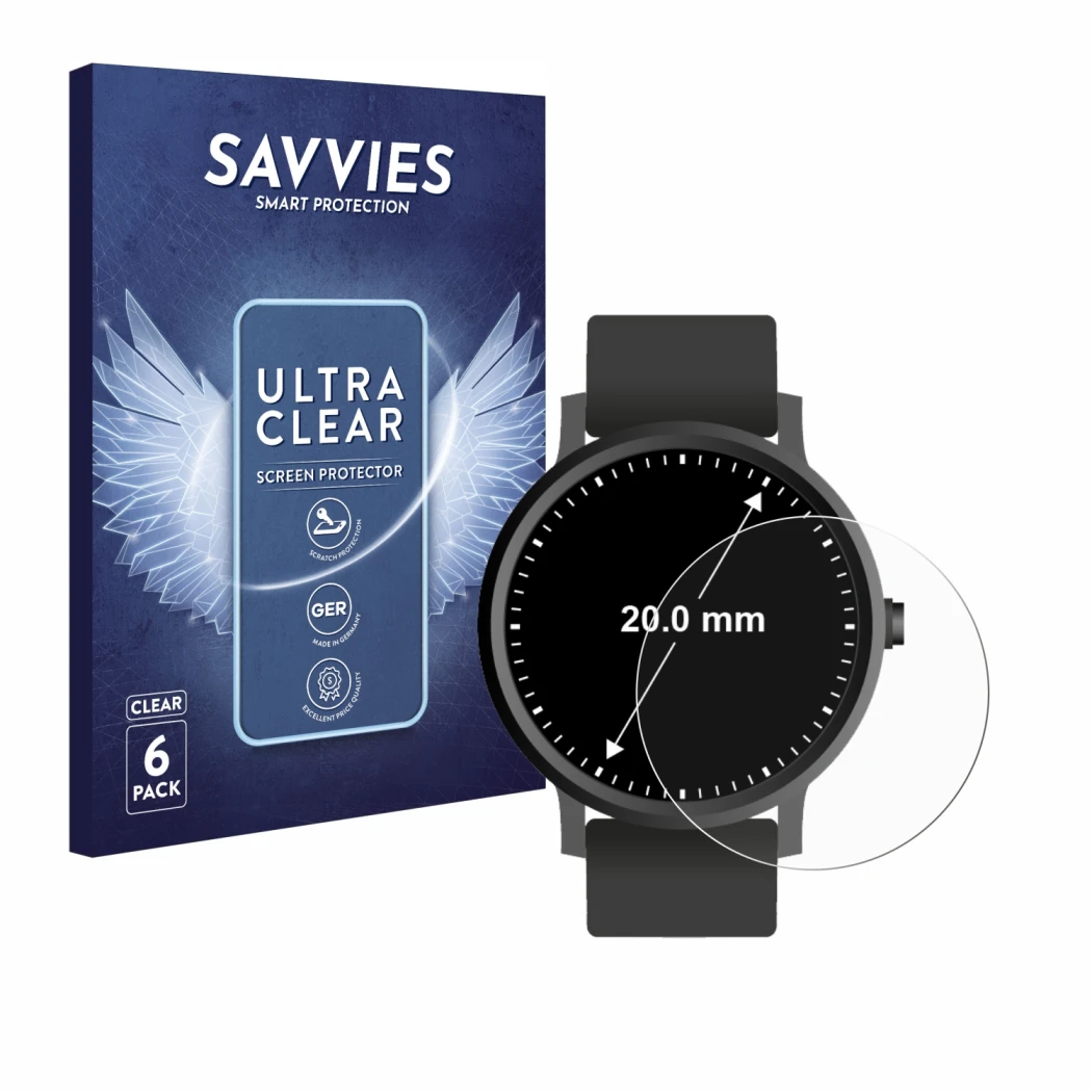 Parte frontale di una confezione del prodotto con il logo del marchio Savvies. Accanto è raffigurato il dispositivo Orologi (C