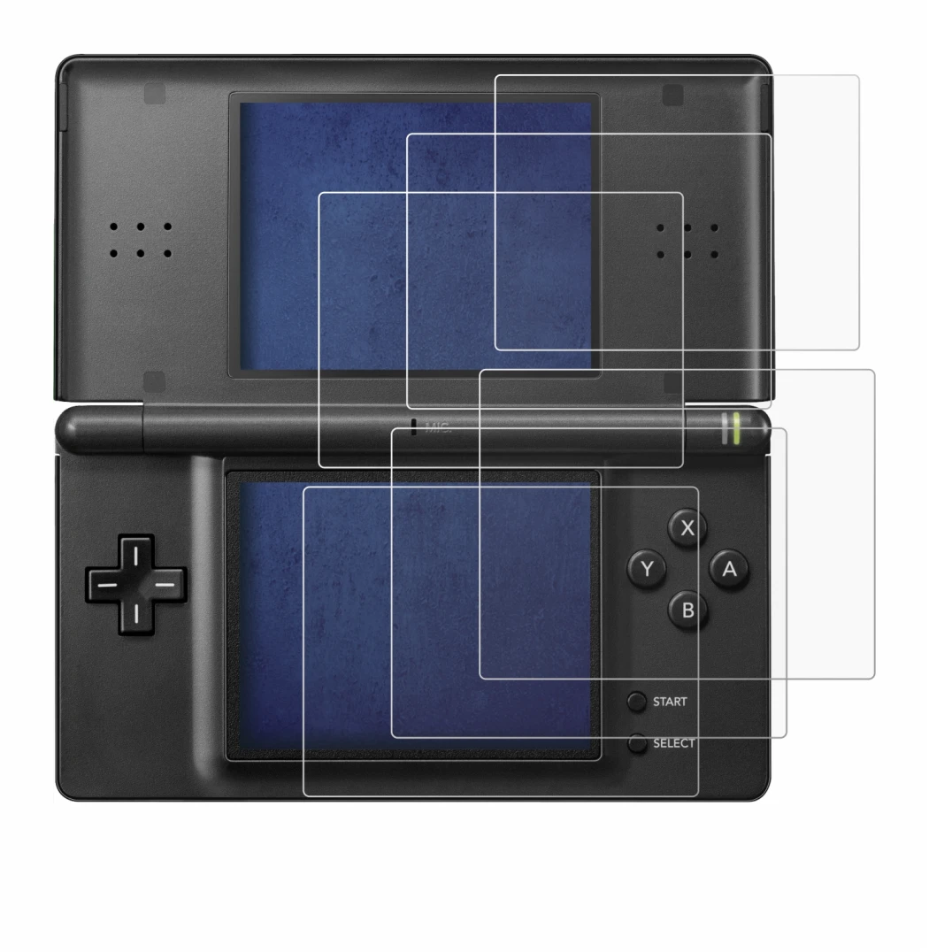 Immagine del dispositivo Nintendo DS LITE con un'ampia varietà di protezioni per lo schermo.