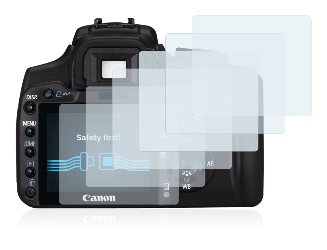 Immagine del dispositivo Canon EOS 400D con un'ampia varietà di protezioni per lo schermo.