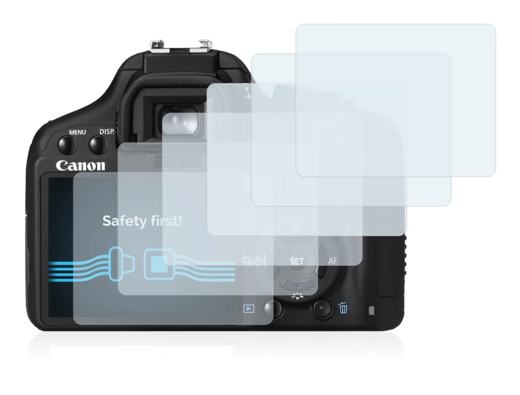 Immagine del dispositivo Canon EOS 450D con un'ampia varietà di protezioni per lo schermo.