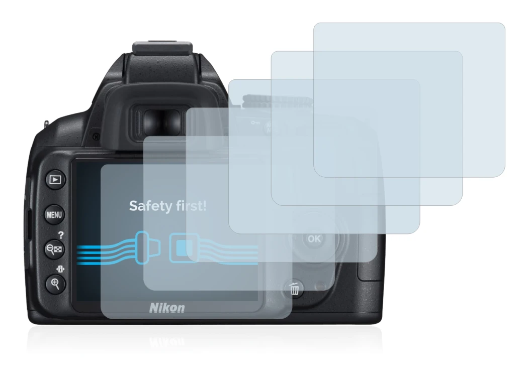 Immagine del dispositivo Nikon D3000 con un'ampia varietà di protezioni per lo schermo.