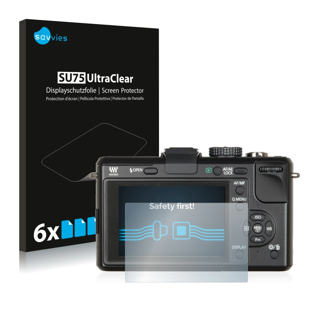 Parte frontale di una confezione del prodotto con il logo del marchio Savvies. Accanto è raffigurato il dispositivo Panasonic 