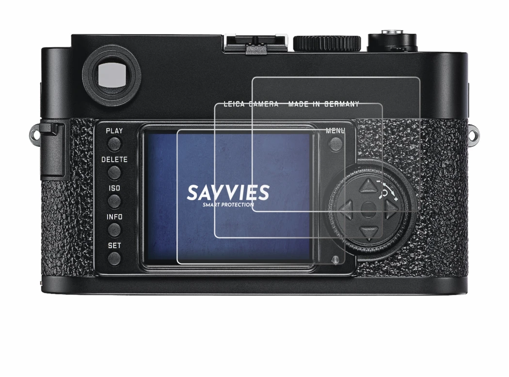 Immagine del dispositivo Leica M9 con un'ampia varietà di protezioni per lo schermo.