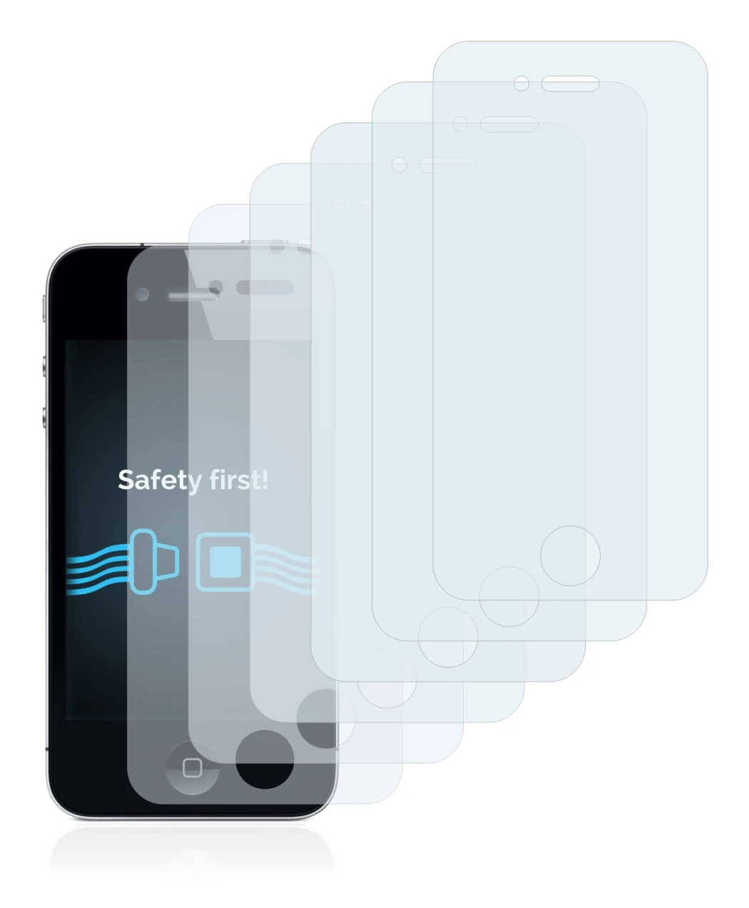 Immagine del dispositivo Apple iPhone 4 con un'ampia varietà di protezioni per lo schermo.