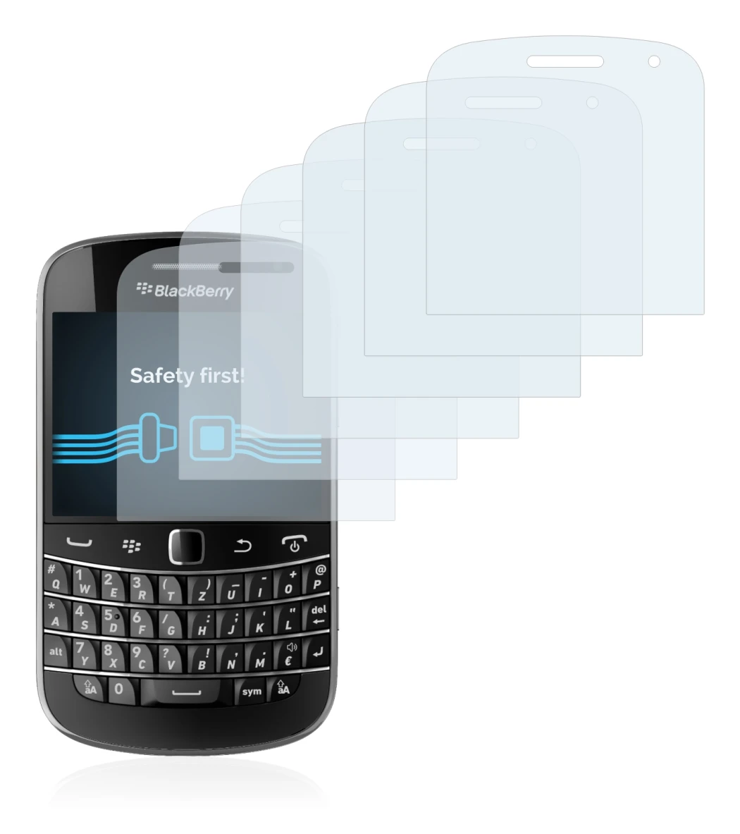 Immagine del dispositivo RIM BlackBerry Bold Touch 9900 con un'ampia varietà di protezioni per lo schermo.