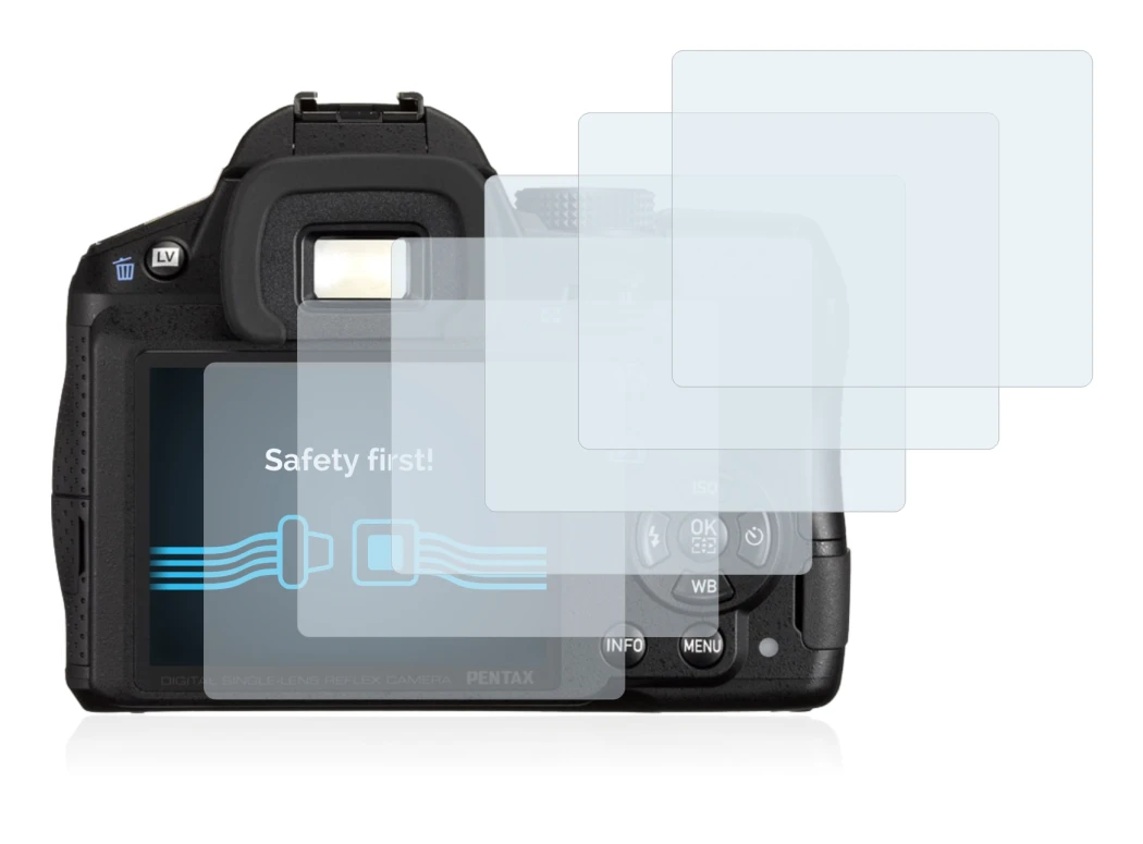 Immagine del dispositivo Pentax K-30 con un'ampia varietà di protezioni per lo schermo.