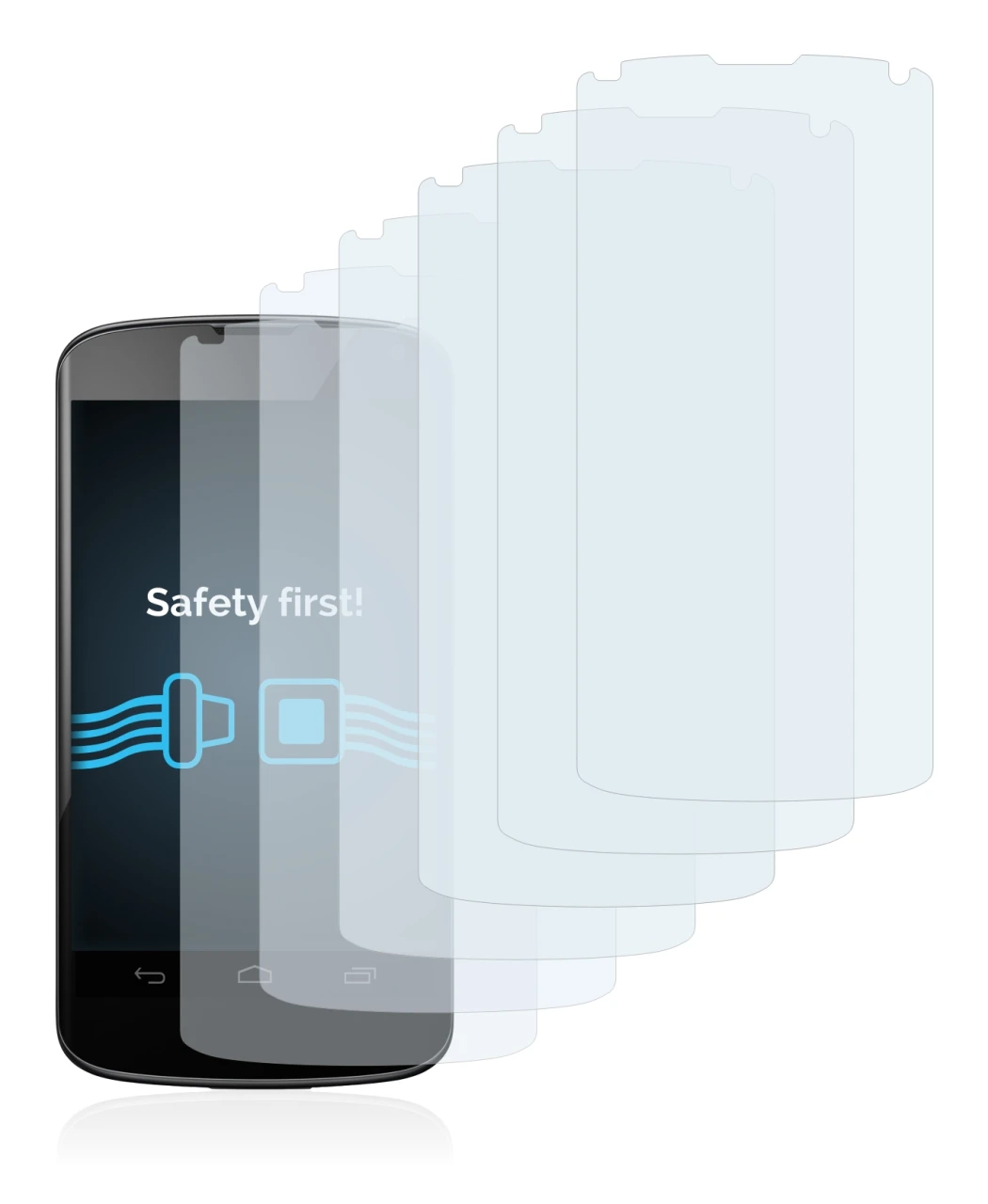 Immagine del dispositivo Google Nexus 4 con un'ampia varietà di protezioni per lo schermo.