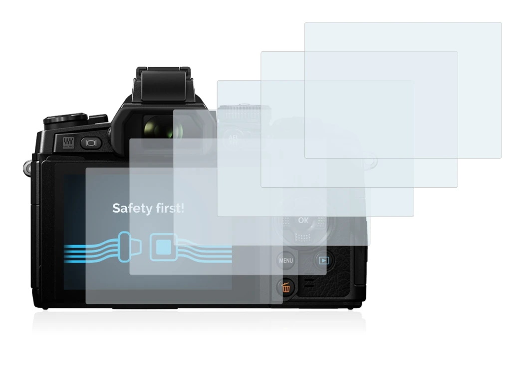 Immagine del dispositivo Olympus OM-D E-M1 con un'ampia varietà di protezioni per lo schermo.