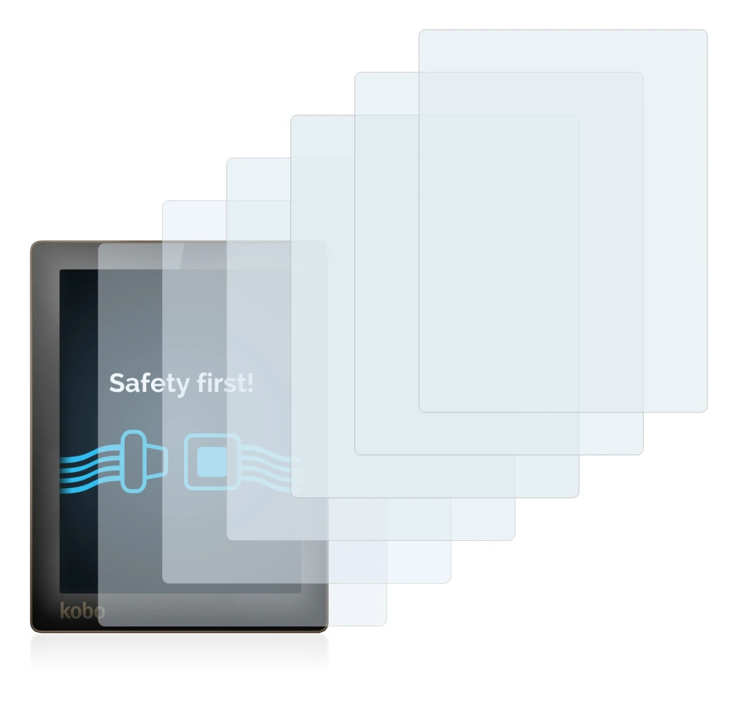 Immagine del dispositivo Kobo Aura con un'ampia varietà di protezioni per lo schermo.