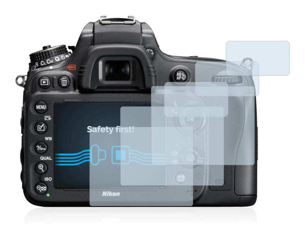 Immagine del dispositivo Nikon D610 con un'ampia varietà di protezioni per lo schermo.