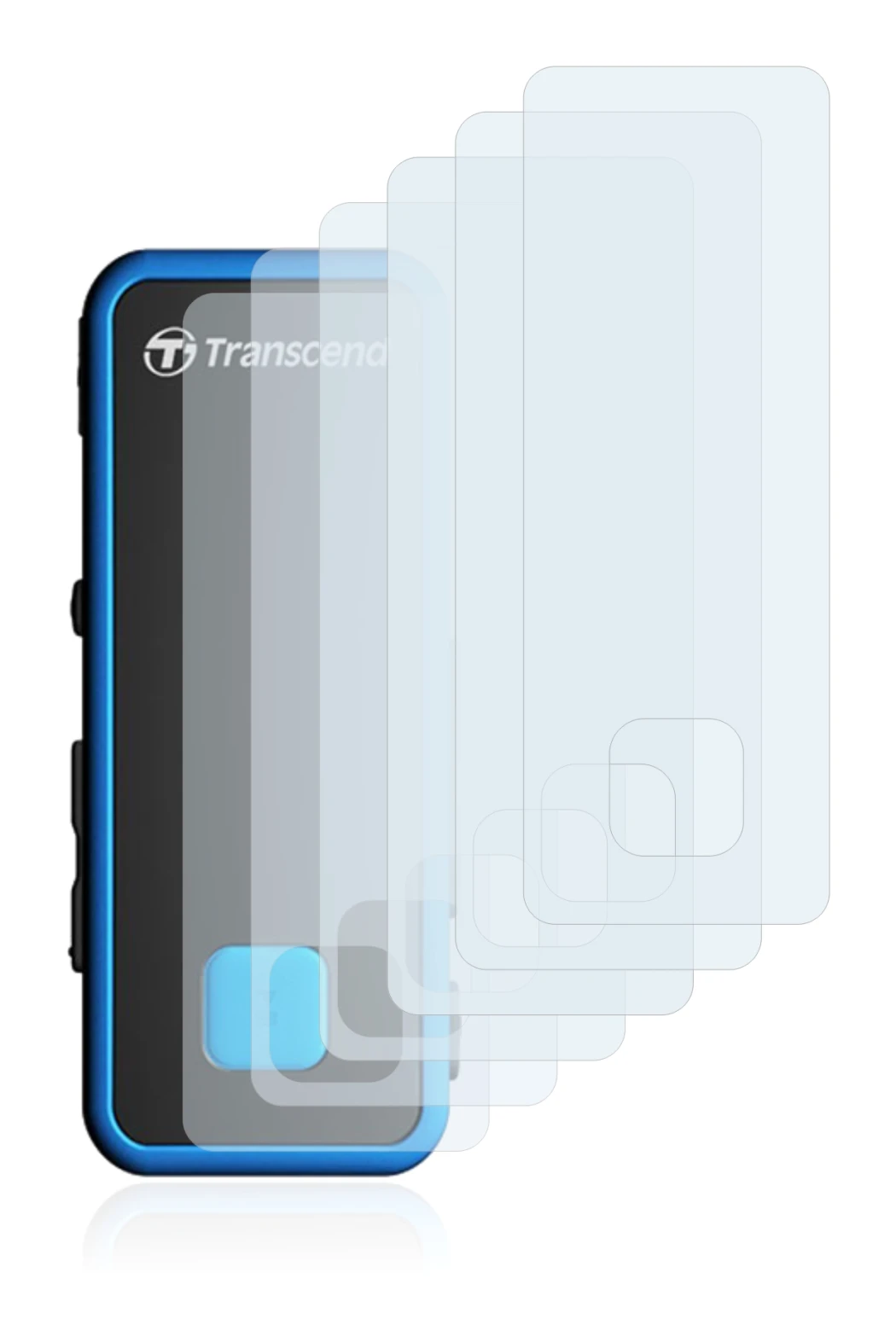Immagine del dispositivo Transcend MP350 con un'ampia varietà di protezioni per lo schermo.