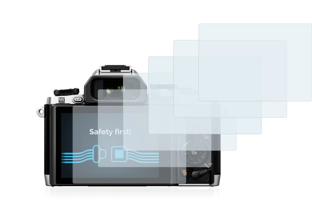 Immagine del dispositivo Olympus OM-D E-M10 con un'ampia varietà di protezioni per lo schermo.