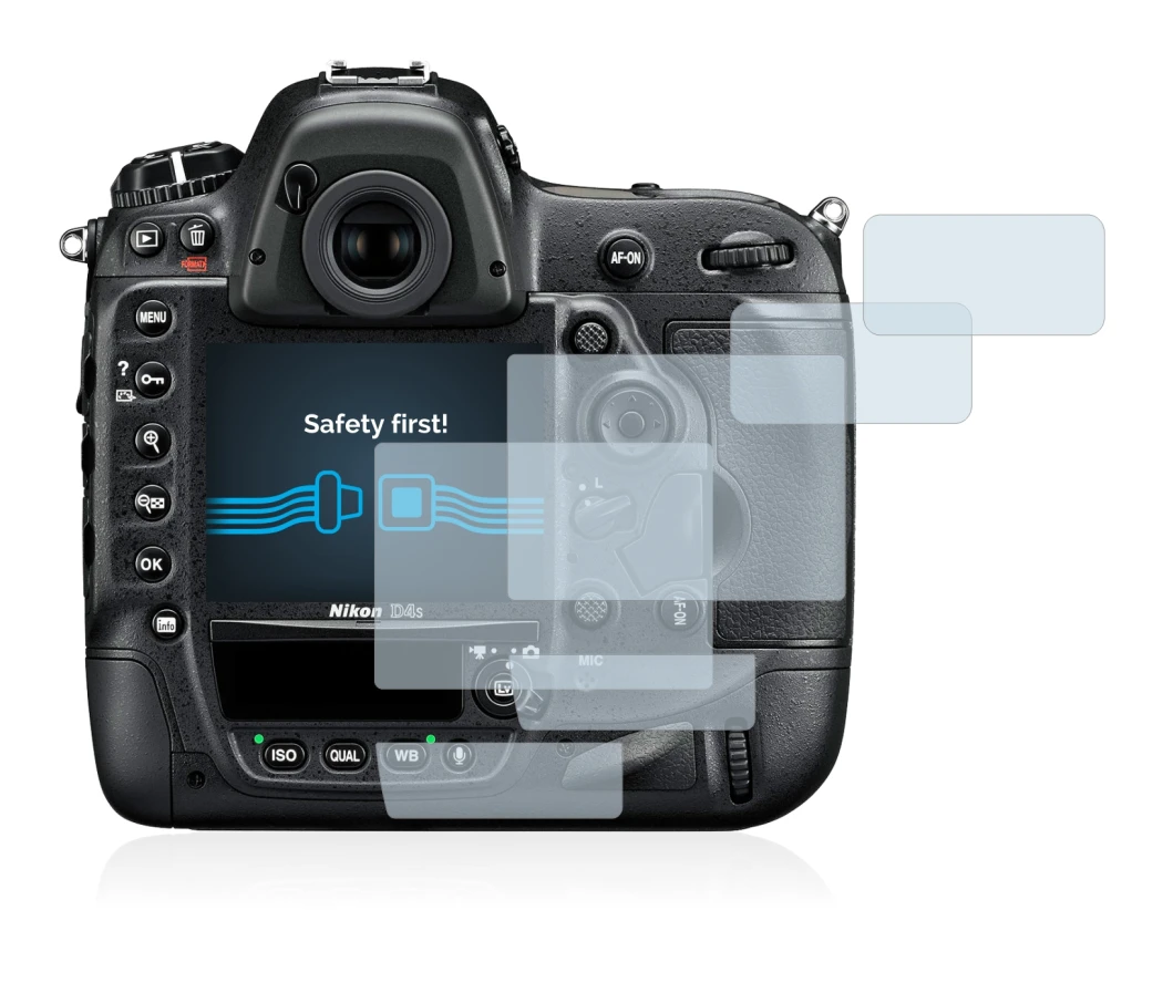 Immagine del dispositivo Nikon D4S con un'ampia varietà di protezioni per lo schermo.