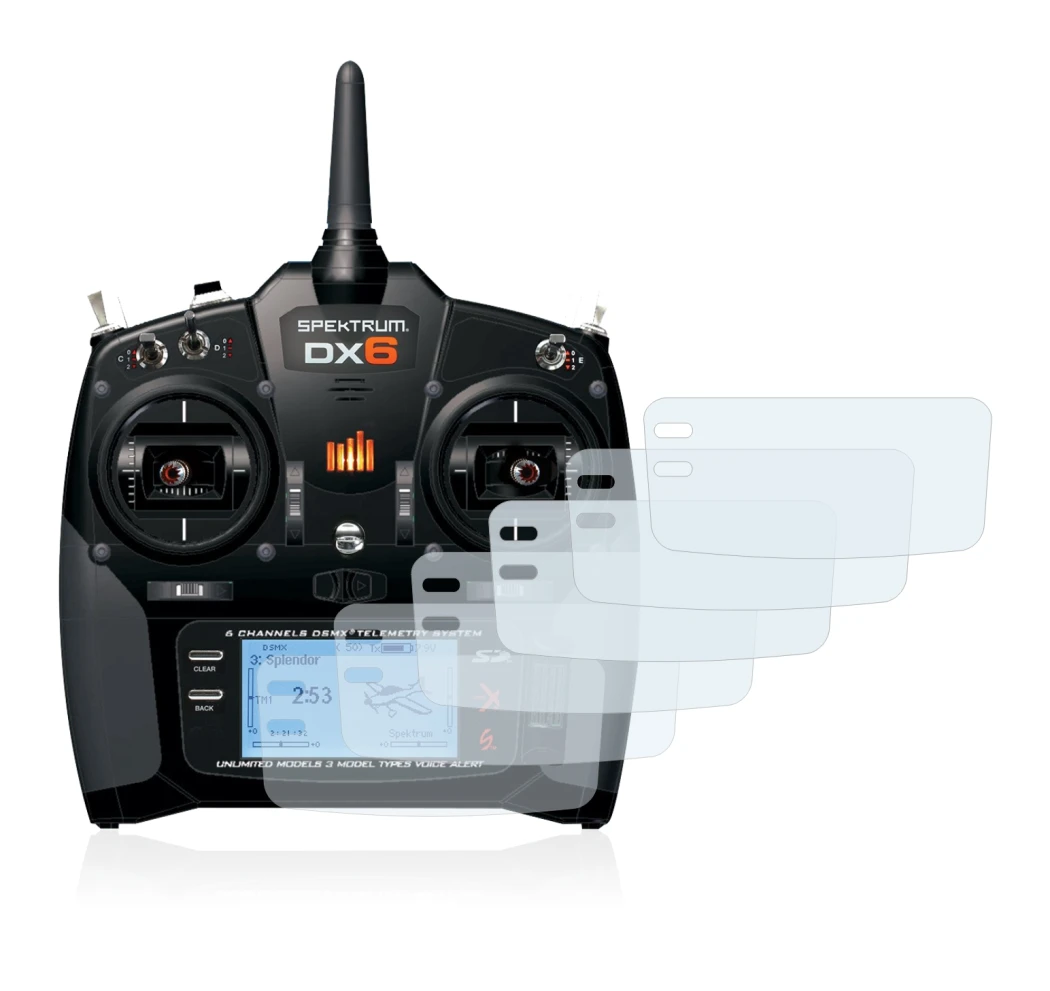 Immagine del dispositivo Spektrum DX6 con un'ampia varietà di protezioni per lo schermo.