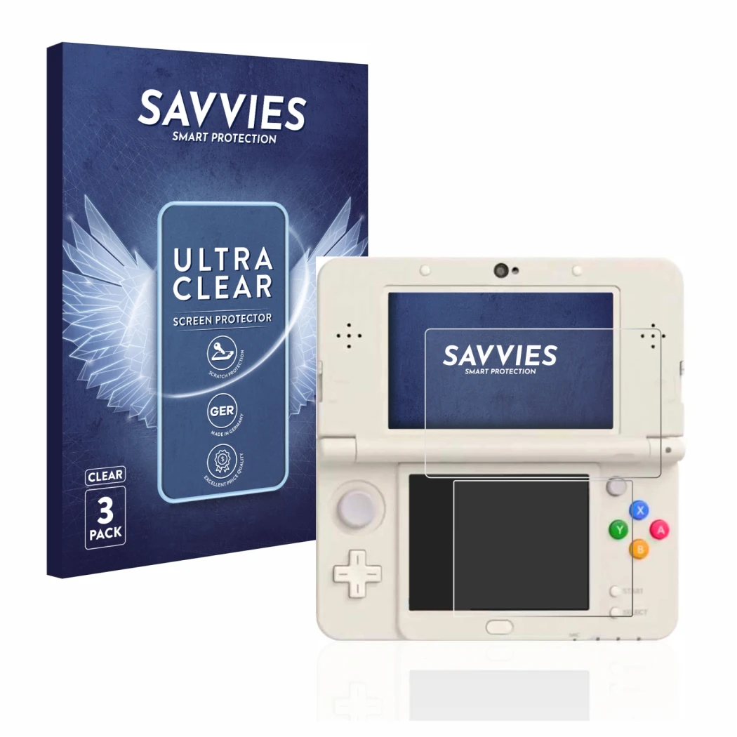 Parte frontale di una confezione del prodotto con il logo del marchio Savvies. Accanto è raffigurato il dispositivo Nintendo N