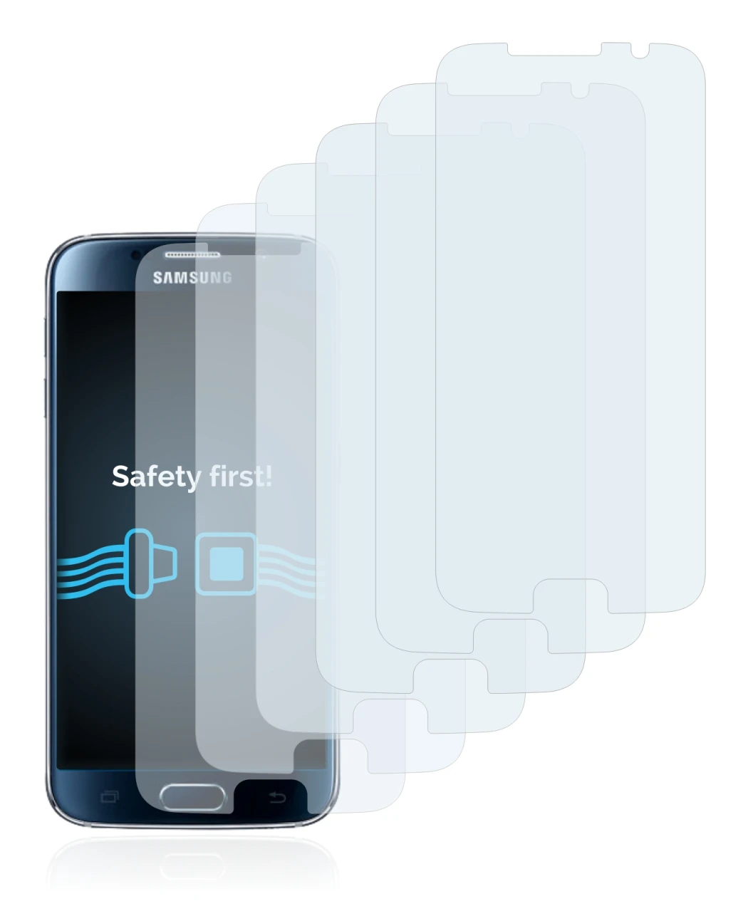 Immagine del dispositivo Samsung Galaxy S6 con un'ampia varietà di protezioni per lo schermo.