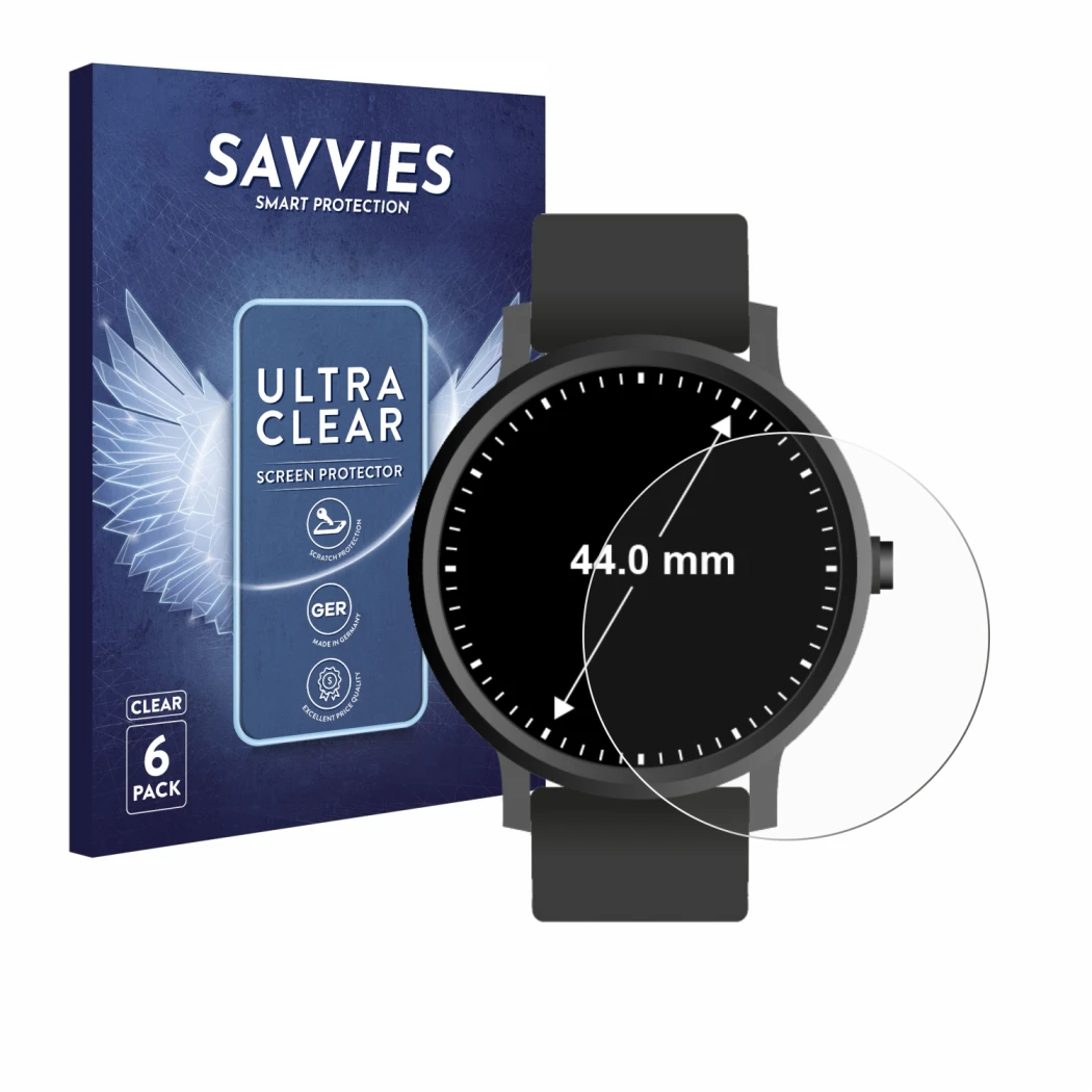 Parte frontale di una confezione del prodotto con il logo del marchio Savvies. Accanto è raffigurato il dispositivo Orologi (C