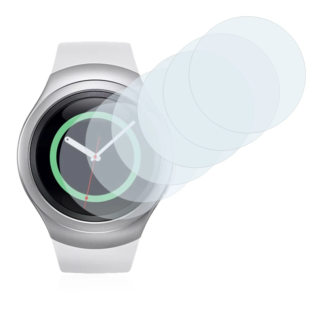 Immagine del dispositivo Samsung Gear S2 con un'ampia varietà di protezioni per lo schermo.