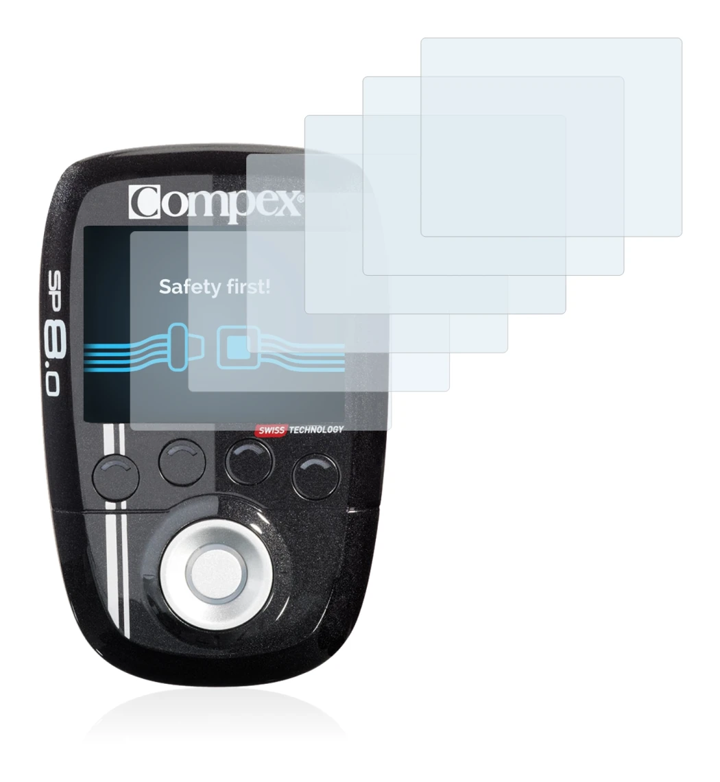 Immagine del dispositivo Compex SP 8.0 con un'ampia varietà di protezioni per lo schermo.