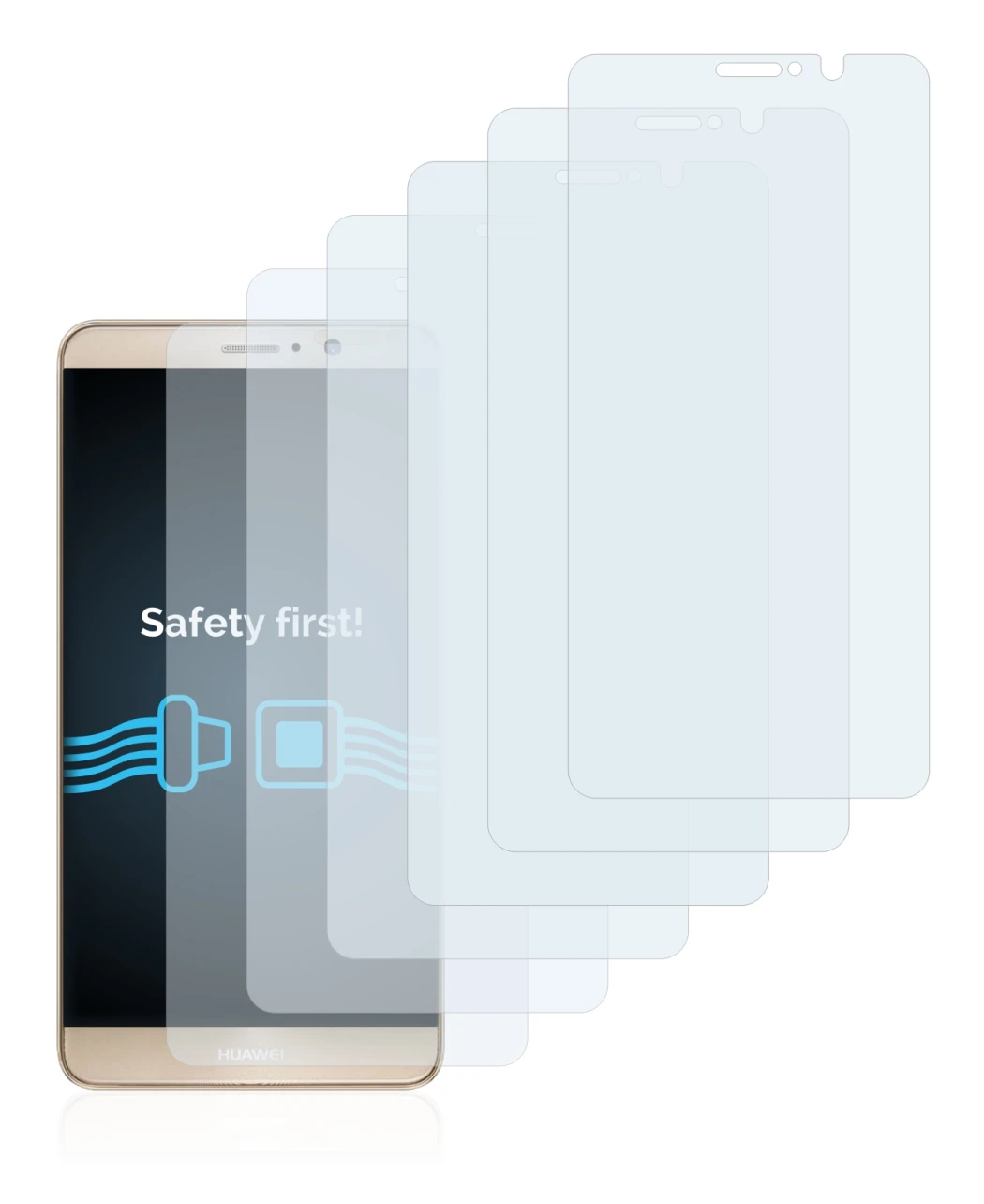 Immagine del dispositivo Huawei Mate 9 con un'ampia varietà di protezioni per lo schermo.