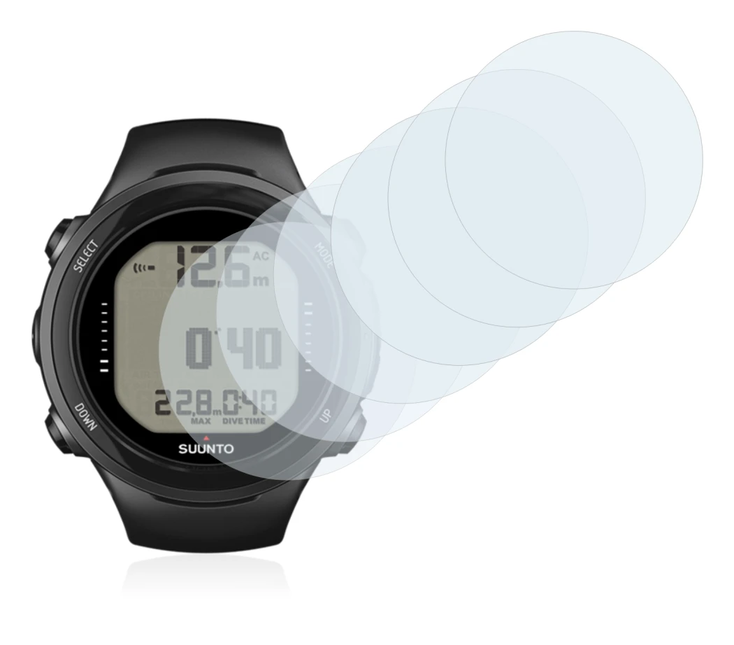 Immagine del dispositivo Suunto D4i Novo con un'ampia varietà di protezioni per lo schermo.