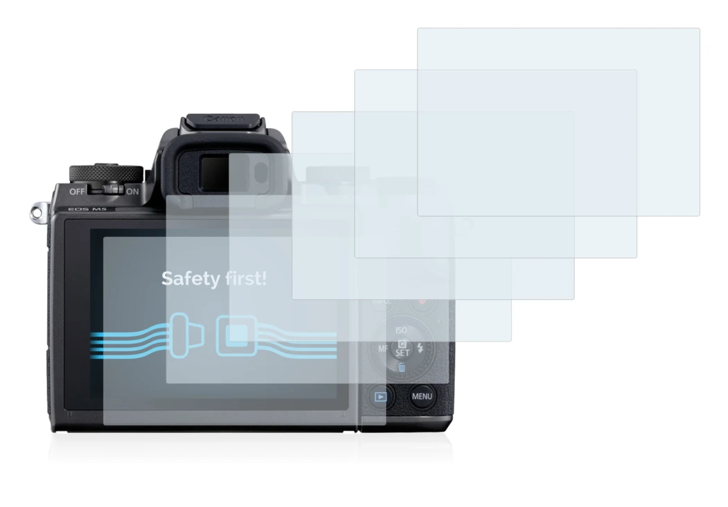 Immagine del dispositivo Canon EOS M5 con un'ampia varietà di protezioni per lo schermo.