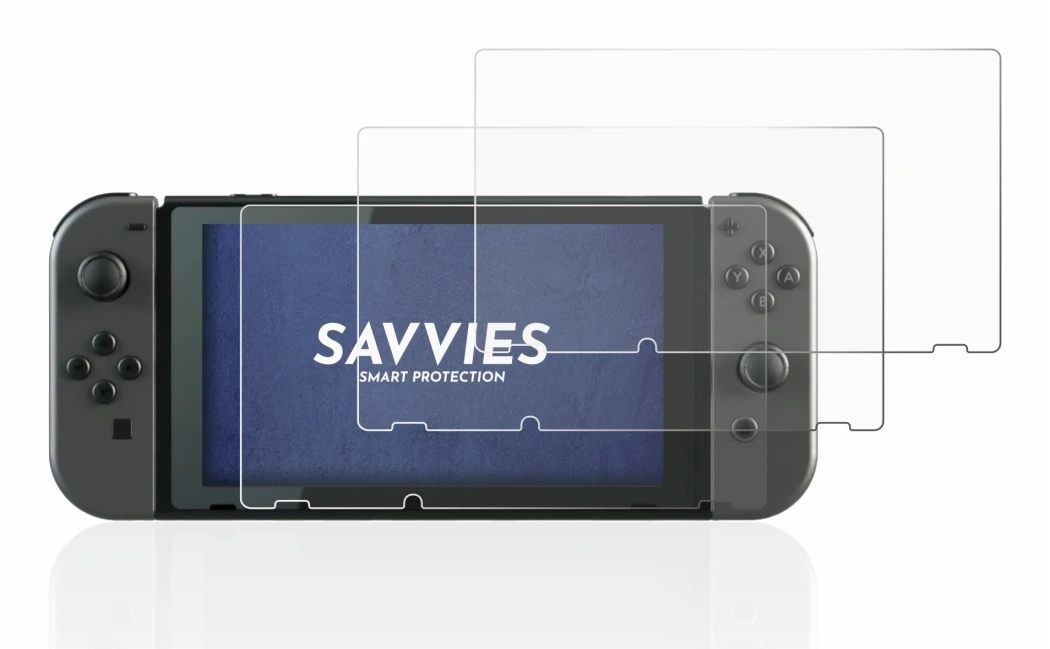 Immagine del dispositivo Nintendo Switch con un'ampia varietà di protezioni per lo schermo.