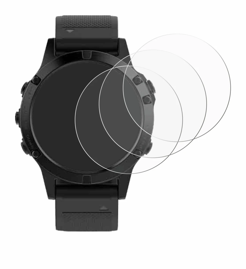 Immagine del dispositivo Garmin Fenix 5 (47 mm) con un'ampia varietà di protezioni per lo schermo.