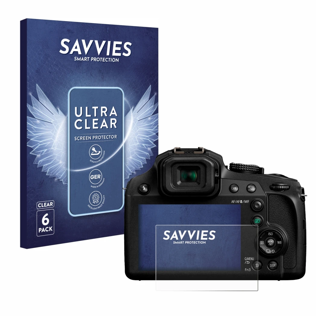 Parte frontale di una confezione del prodotto con il logo del marchio Savvies. Accanto è raffigurato il dispositivo Panasonic 