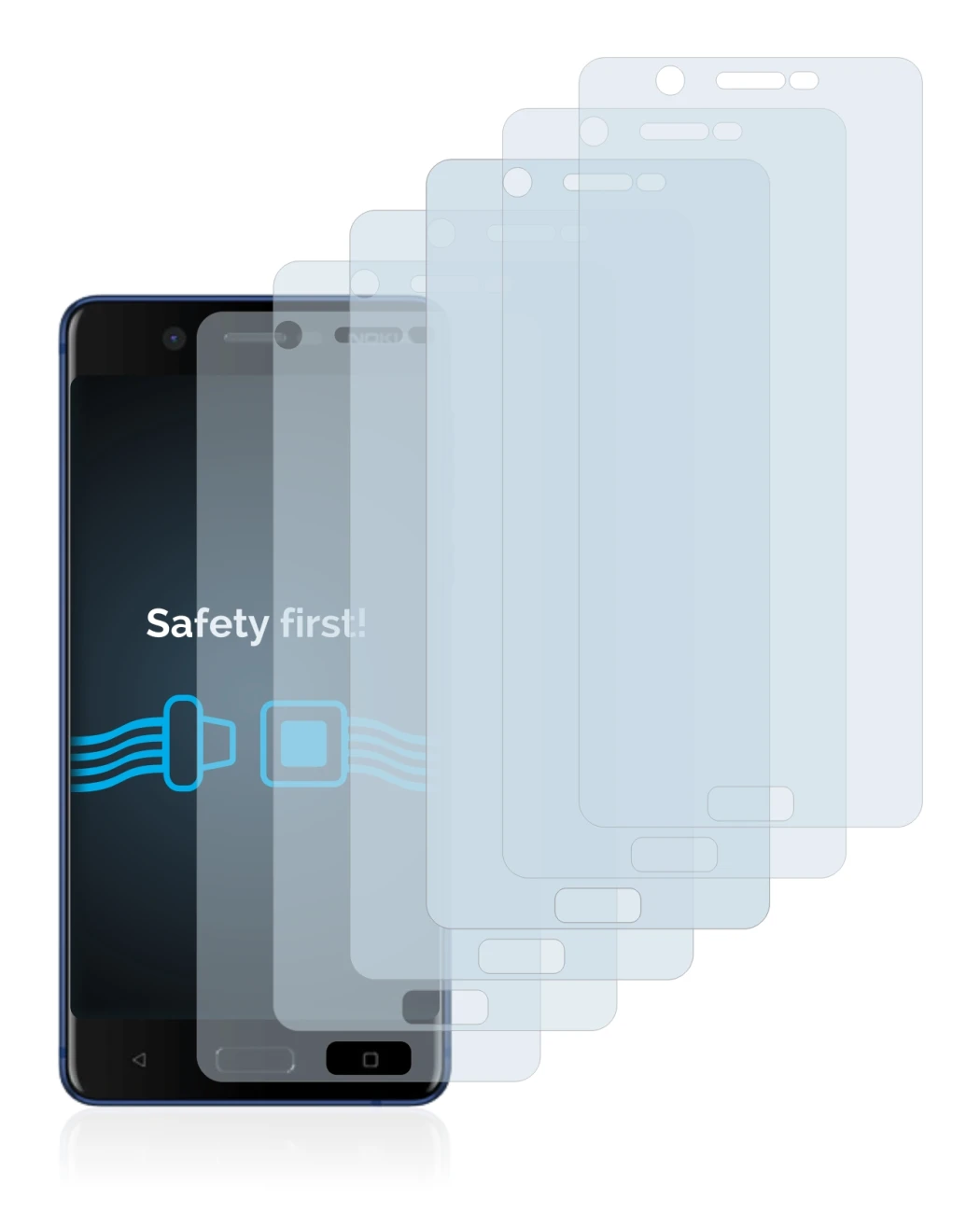 Immagine del dispositivo Nokia 5 con un'ampia varietà di protezioni per lo schermo.