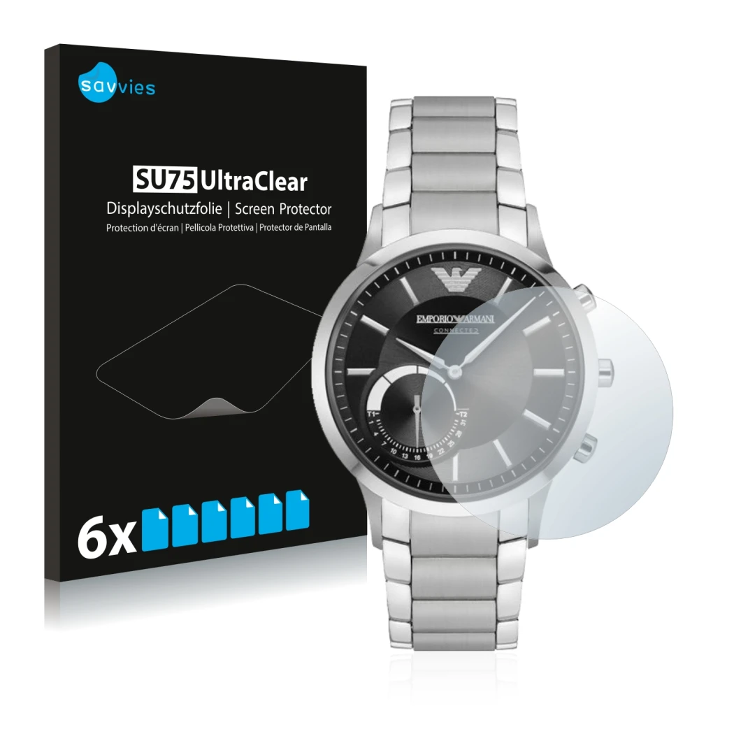 Parte frontale di una confezione del prodotto con il logo del marchio Savvies. Accanto è raffigurato il dispositivo Emporio Ar