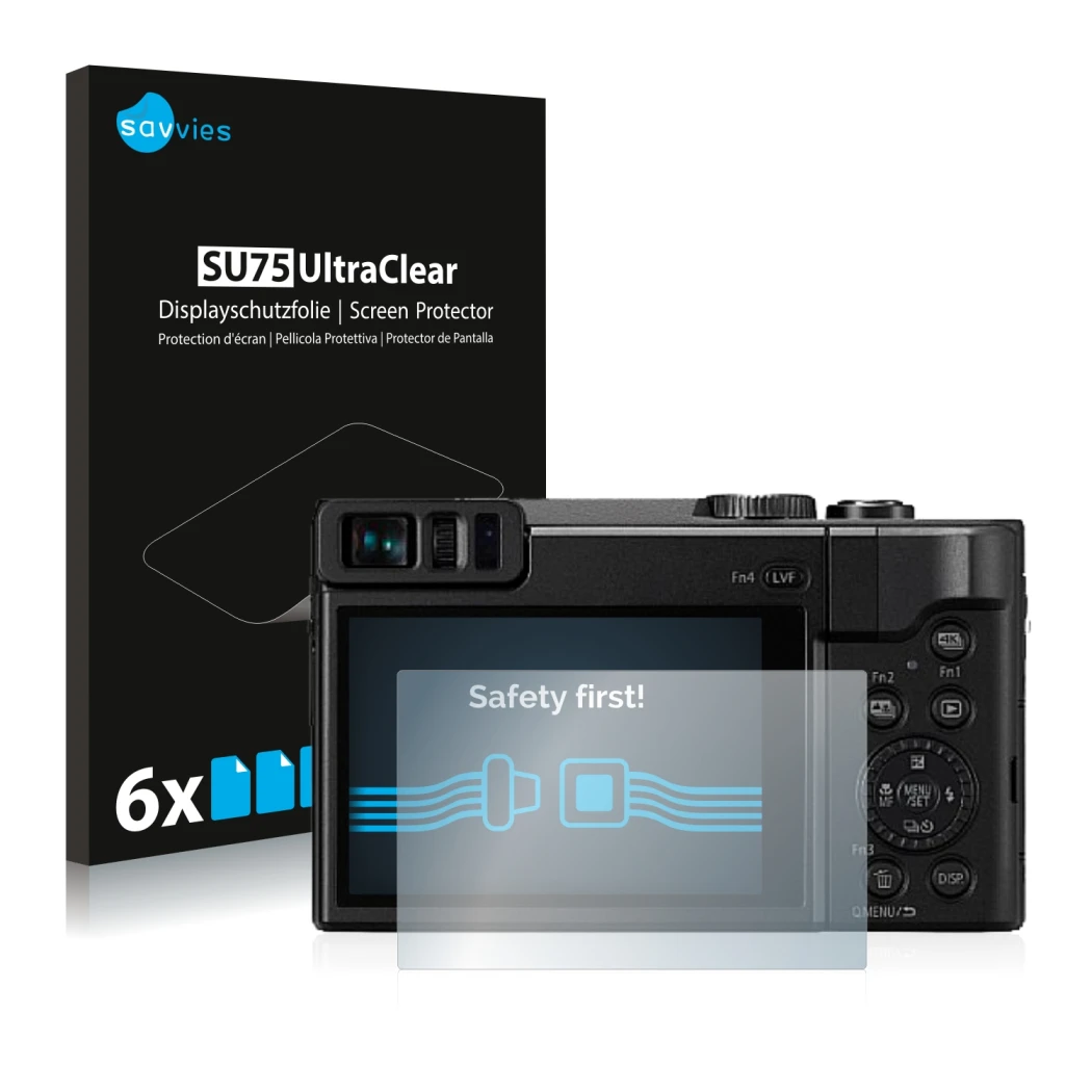 Parte frontale di una confezione del prodotto con il logo del marchio Savvies. Accanto è raffigurato il dispositivo Panasonic 