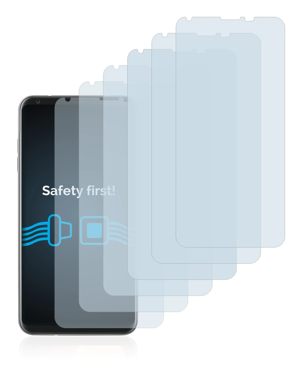Immagine del dispositivo LG V30 con un'ampia varietà di protezioni per lo schermo.