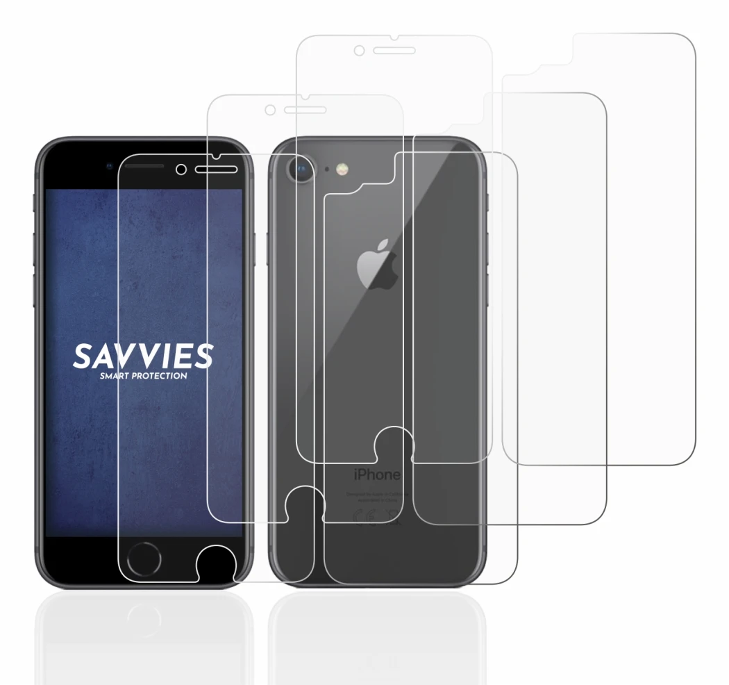 Immagine del dispositivo Apple iPhone 8 (Fronte+Retro) con un'ampia varietà di protezioni per lo schermo.