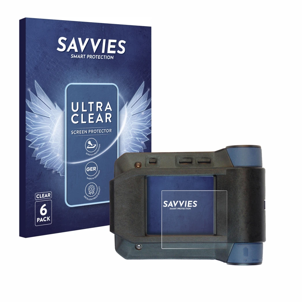 Parte frontale di una confezione del prodotto con il logo del marchio Savvies. Accanto è raffigurato il dispositivo Swissphone