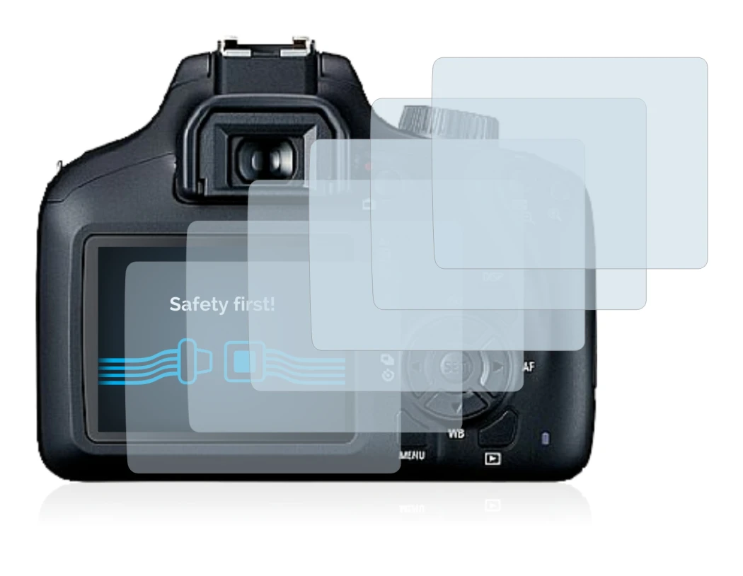 Immagine del dispositivo Canon EOS 4000D con un'ampia varietà di protezioni per lo schermo.
