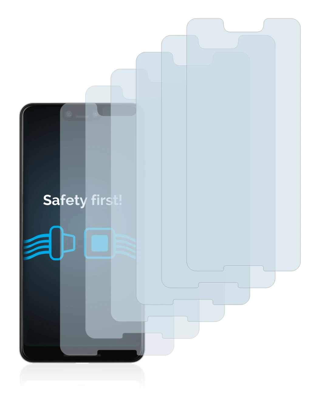 Immagine del dispositivo Google Pixel 3 XL con un'ampia varietà di protezioni per lo schermo.
