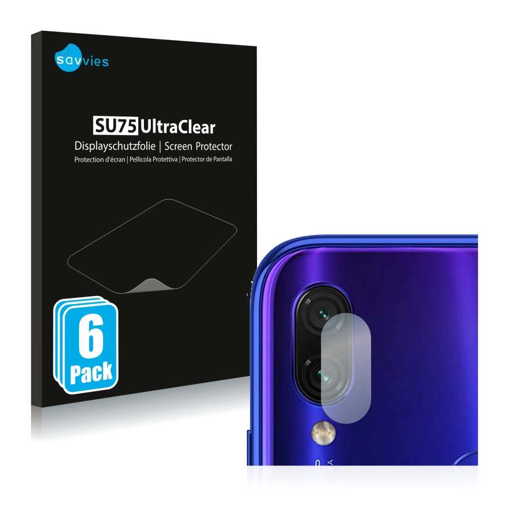 Parte frontale di una confezione del prodotto con il logo del marchio Savvies. Accanto è raffigurato il dispositivo Xiaomi Red