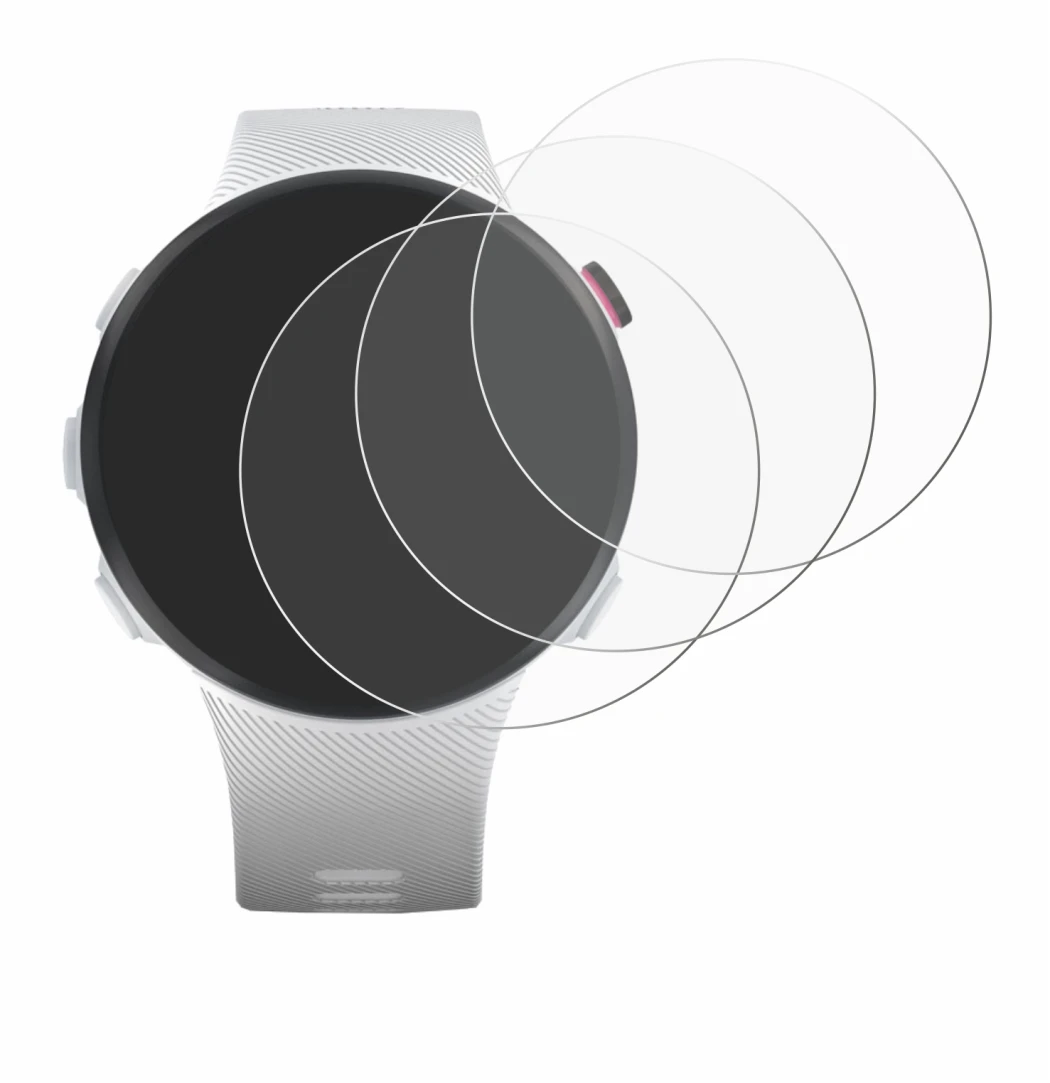 Immagine del dispositivo Garmin Forerunner 45S con un'ampia varietà di protezioni per lo schermo.