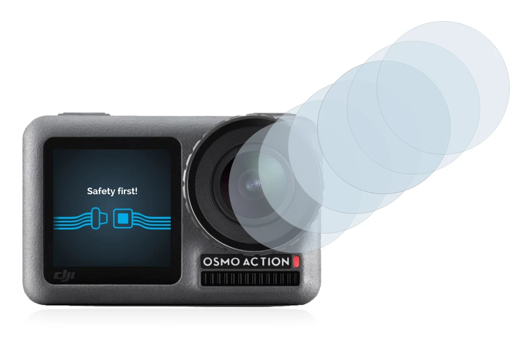 Immagine del dispositivo DJI Osmo Action (Lente) con un'ampia varietà di protezioni per lo schermo.