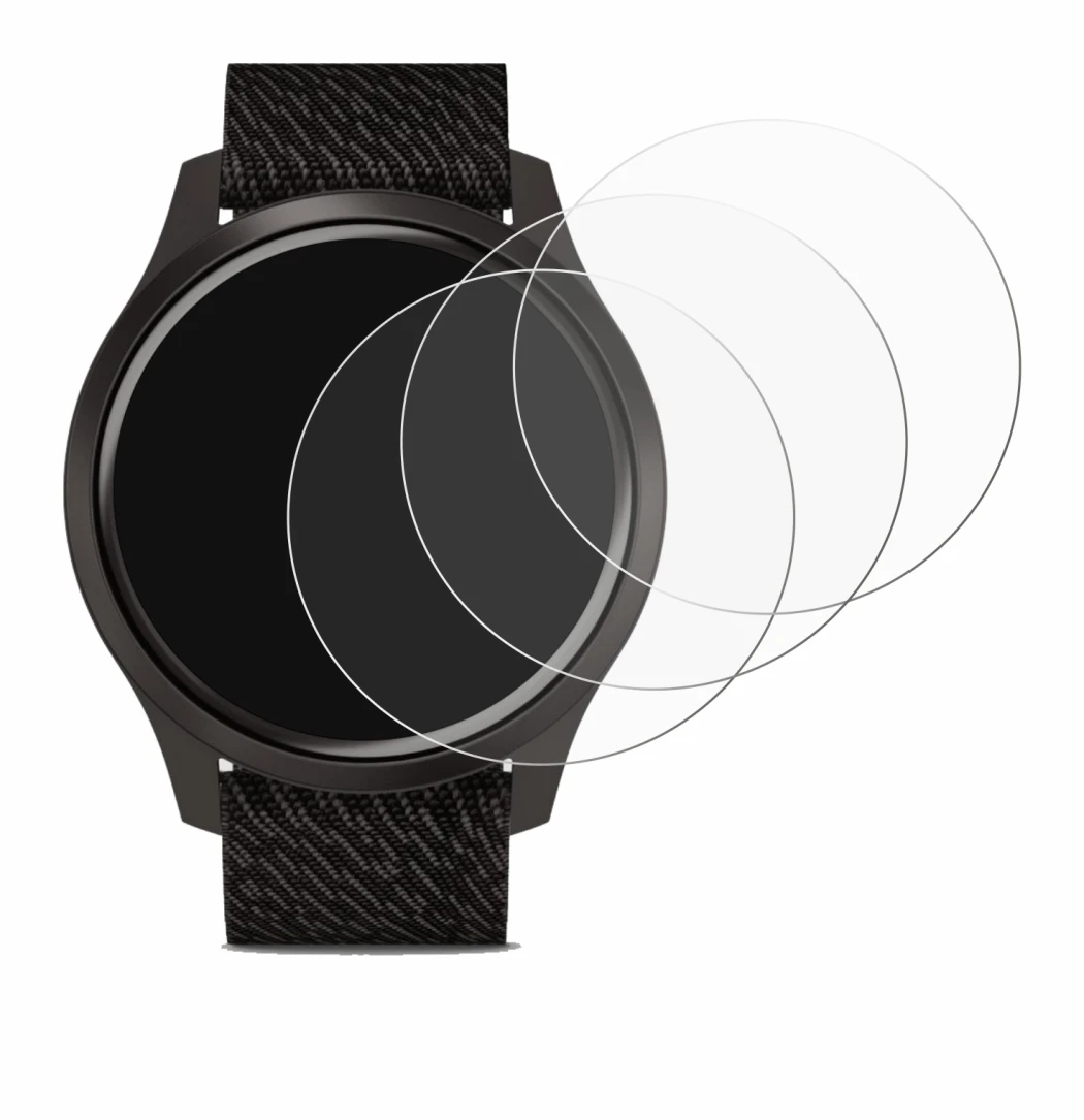 Immagine del dispositivo Garmin vivomove Style (42 mm) con un'ampia varietà di protezioni per lo schermo.