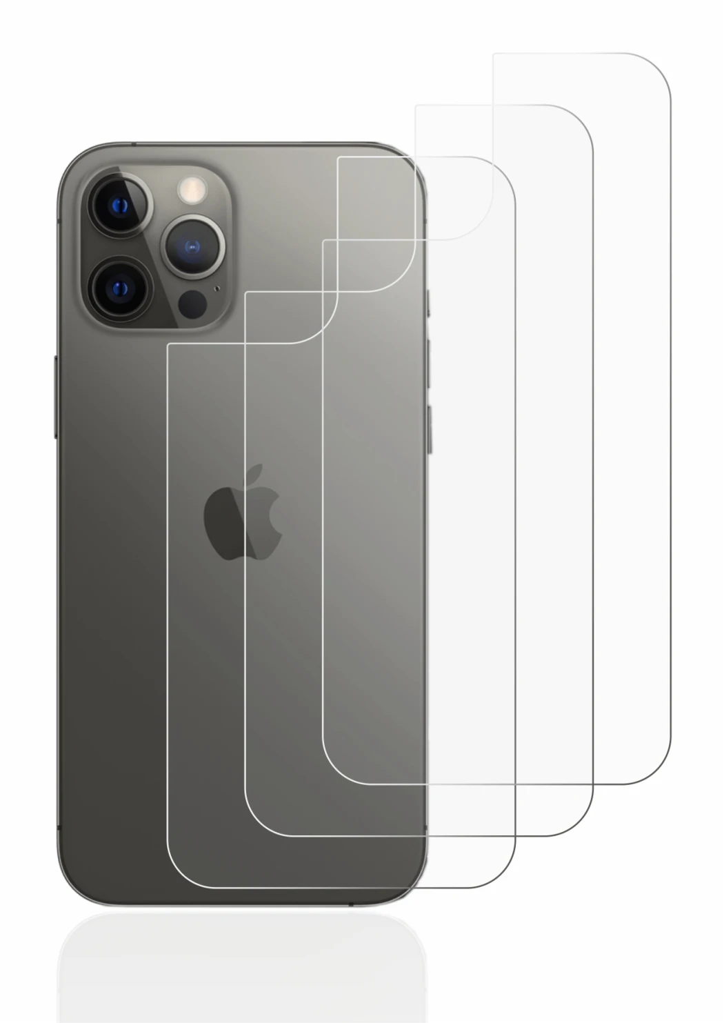 Immagine del dispositivo Apple iPhone 12 Pro Max (Posteriore) con un'ampia varietà di protezioni per lo schermo.