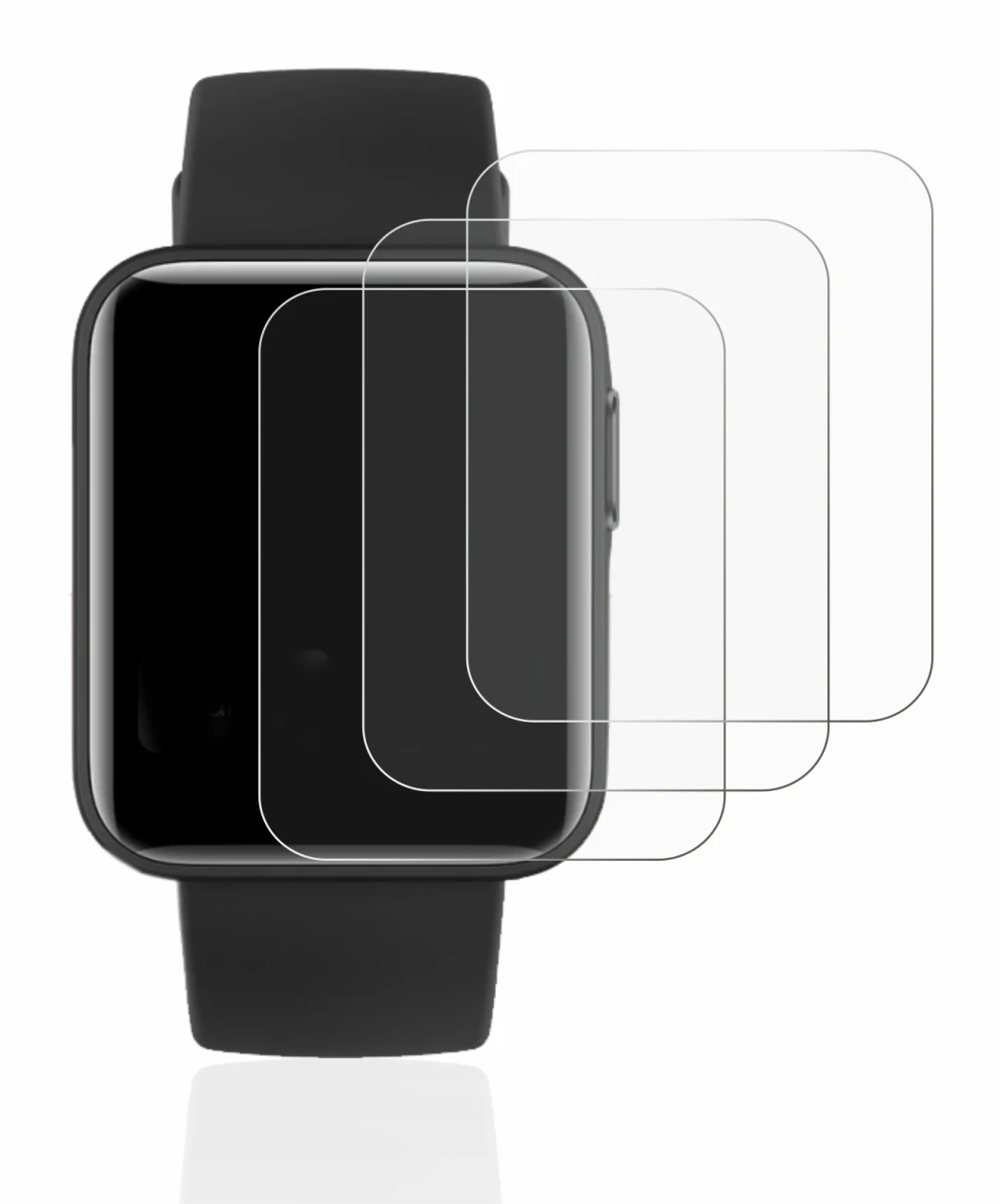 Immagine del dispositivo Xiaomi Mi Watch Lite con un'ampia varietà di protezioni per lo schermo.