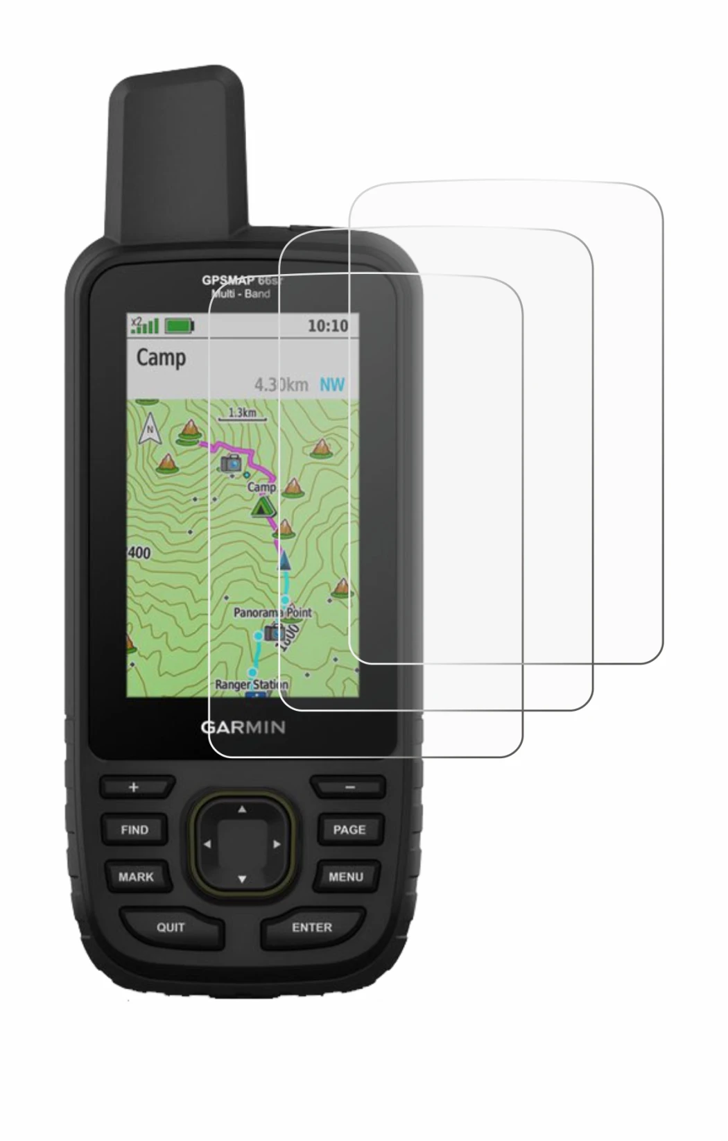 Immagine del dispositivo Garmin GPSMAP 66sr con un'ampia varietà di protezioni per lo schermo.