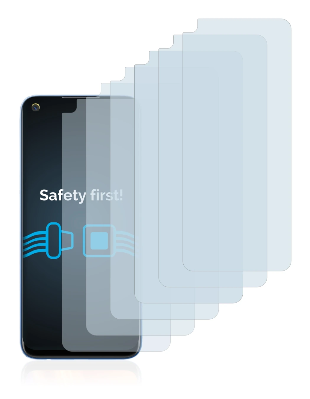 Immagine del dispositivo realme 7 5G con un'ampia varietà di protezioni per lo schermo.