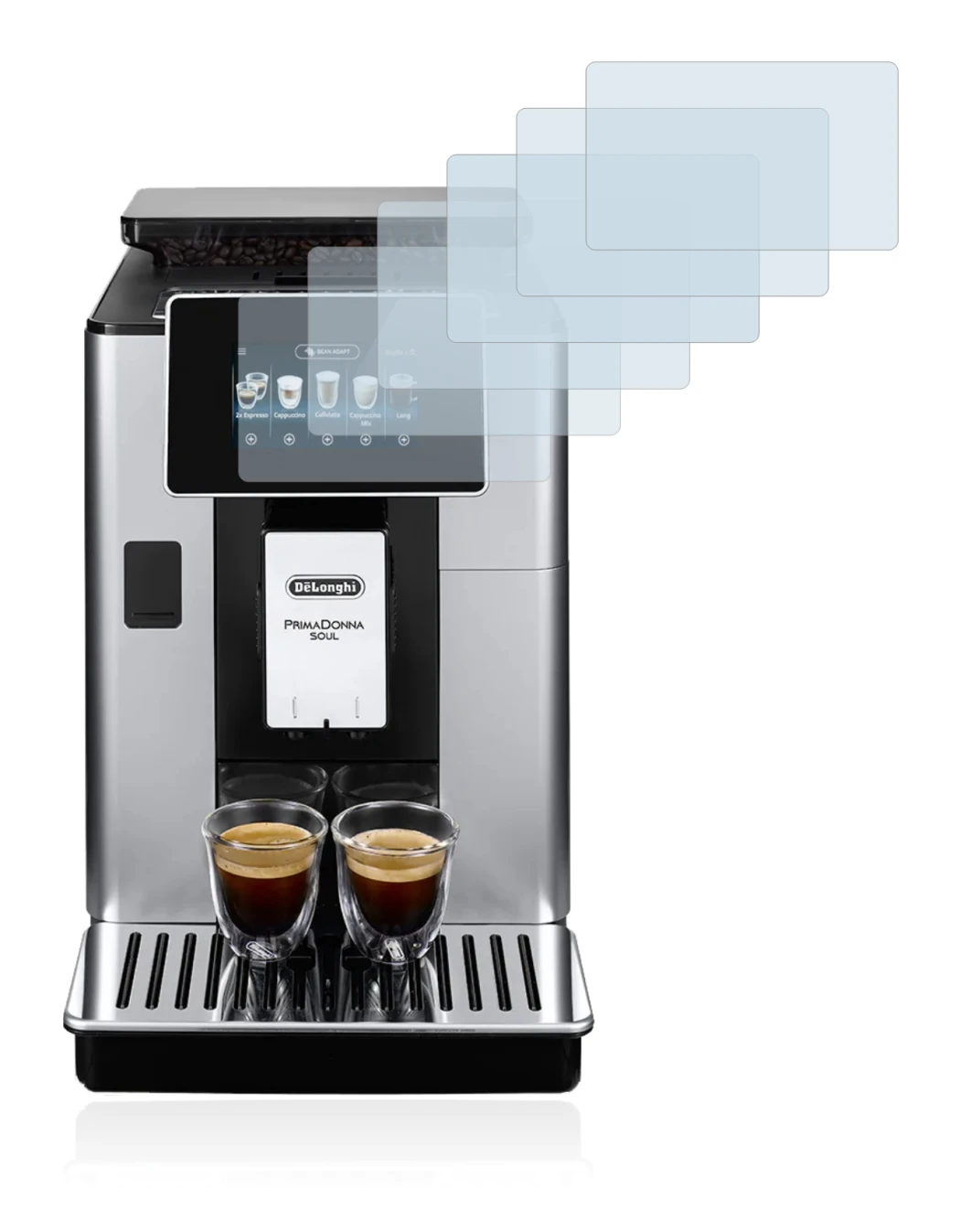 Immagine del dispositivo DeLonghi PrimaDonna Soul ECAM610.55.SB con un'ampia varietà di protezioni per lo schermo.