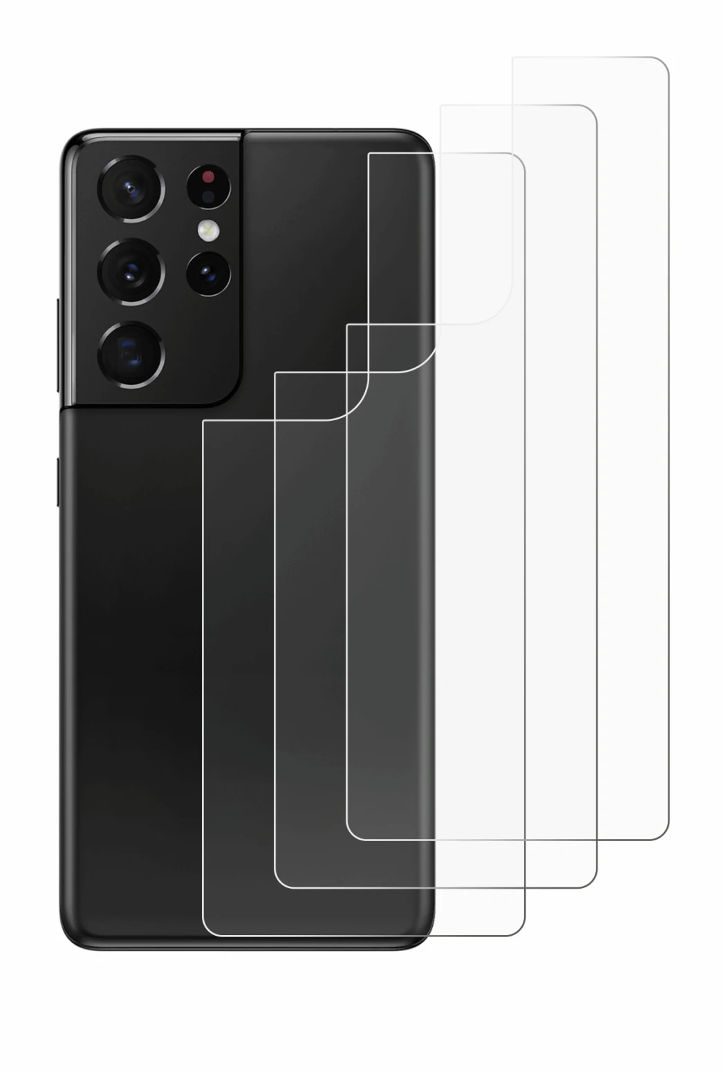 Immagine del dispositivo Samsung Galaxy S21 Ultra 5G (Posteriore) con un'ampia varietà di protezioni per lo schermo.