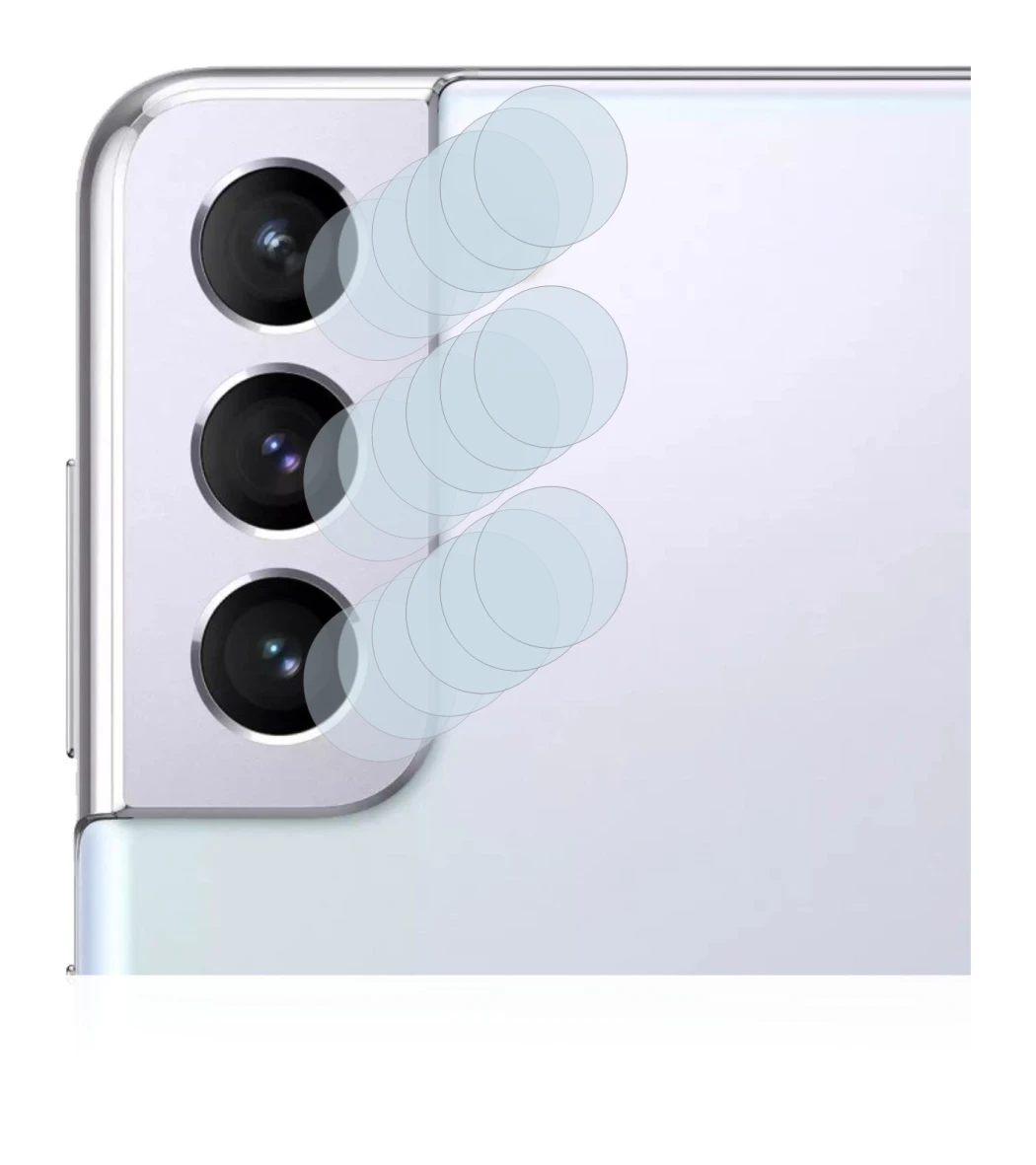 Immagine del dispositivo Samsung Galaxy S21 (SOLO Fotocamera) con un'ampia varietà di protezioni per lo schermo.